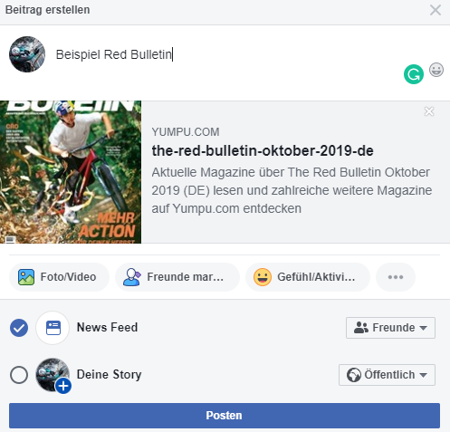 PDF Magazin Red Bulletin auf Facebook hochladen